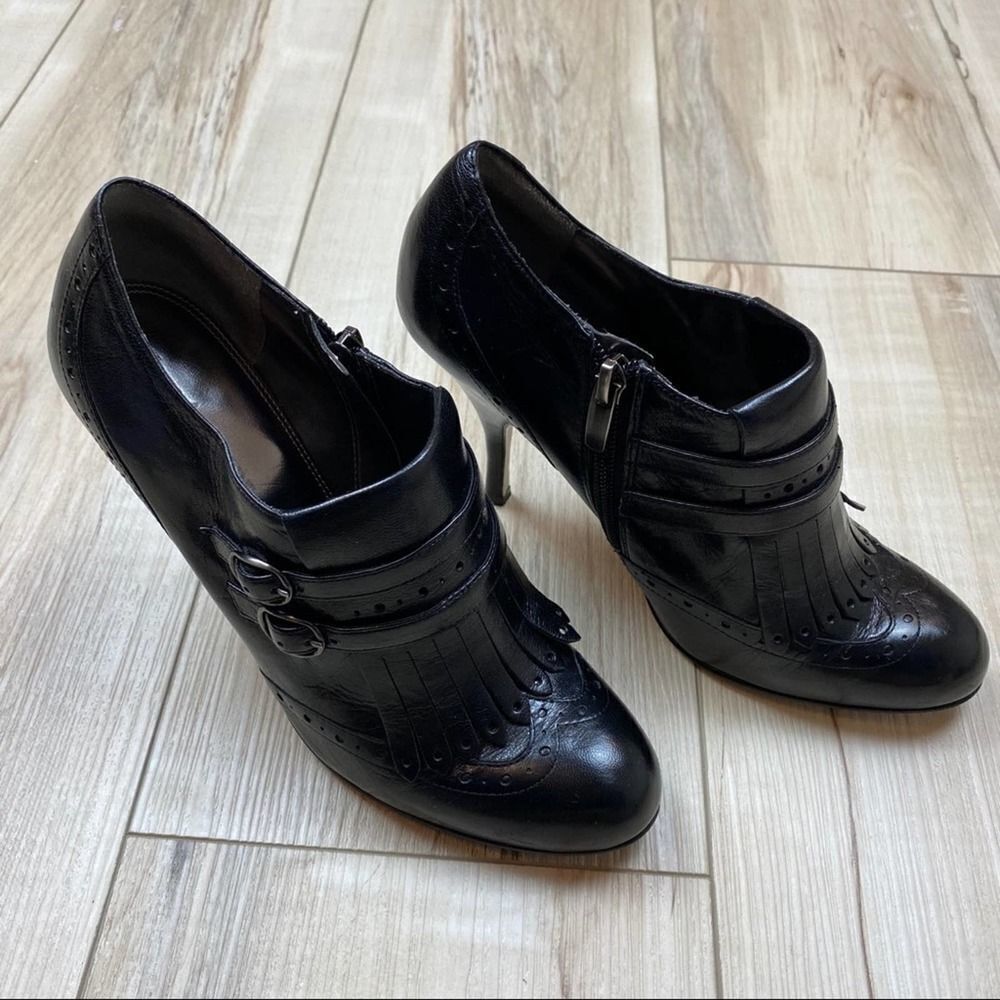 Enzo Angiolino Black Leather Double Buckles Bootie - Picture 3 of 5